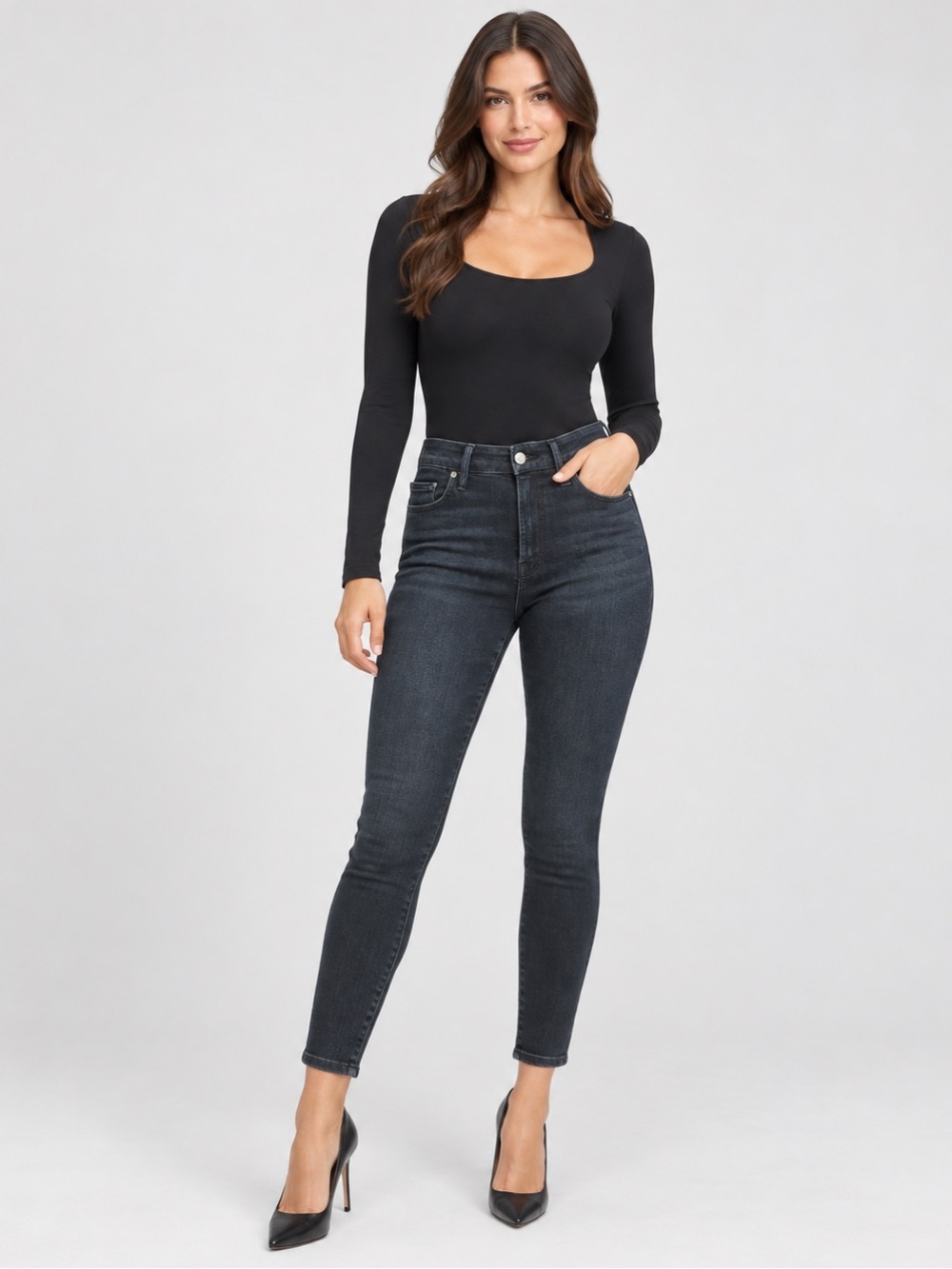 Good American Always Fits Good Legs Skinny Jeans Deep Blue 6-12 Stretch
